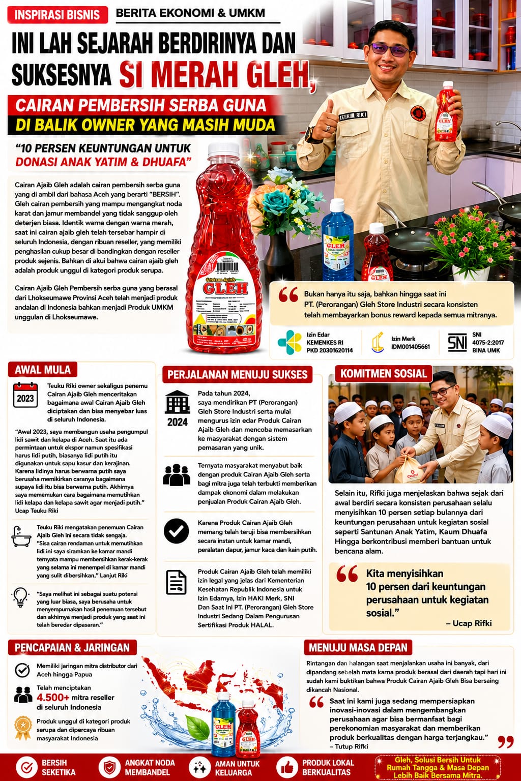 Ini Lah Sejarah Berdirinya Dan Sukses Nya Si Merah Gleh, Cairan Pembersih Serba Guna Di Balik Owner Yang Masih Muda . “10 Persen Keuntungan Untuk Donasi Anak Yatim & Dhuafa