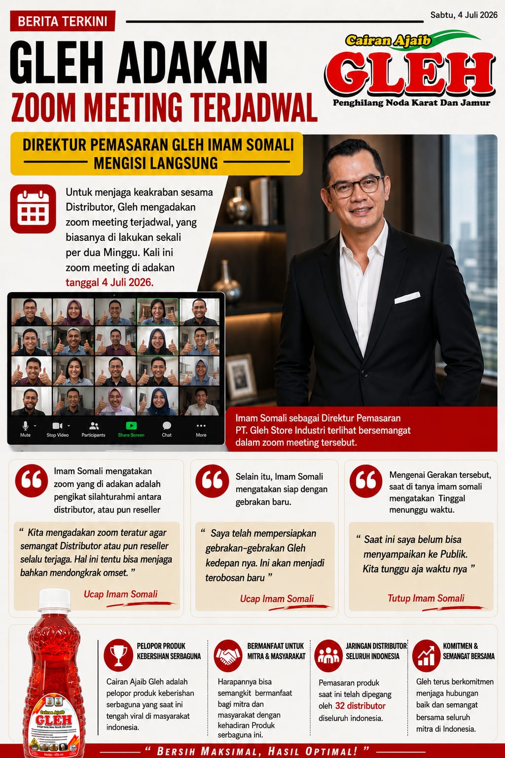 Gleh Adakan Zoom Meeting Terjadwal Direktur Pemasaran Gleh Imam Somali Mengisi Langsung