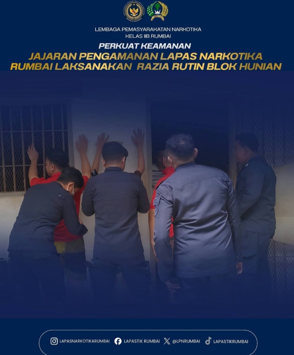 Perkuat Keamanan Jajaran Pengamanan Lapas Narkotika Rumbai Laksanakan Razia Rutin Blok Hunian