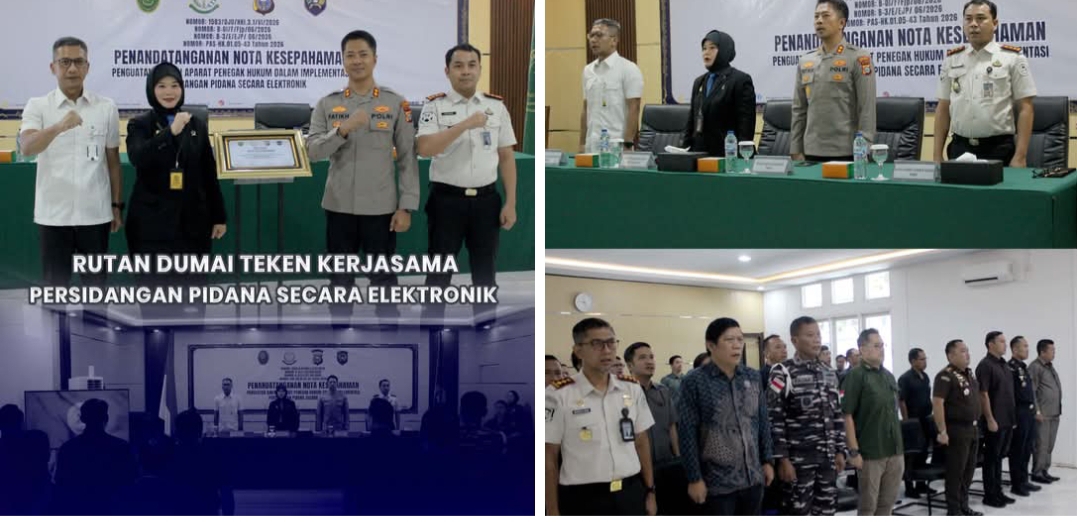 Rutan Dumai, PN Dumai dan Kejari Dumai Teken Kerjasama Persidangan Pidana Secara Elektronik