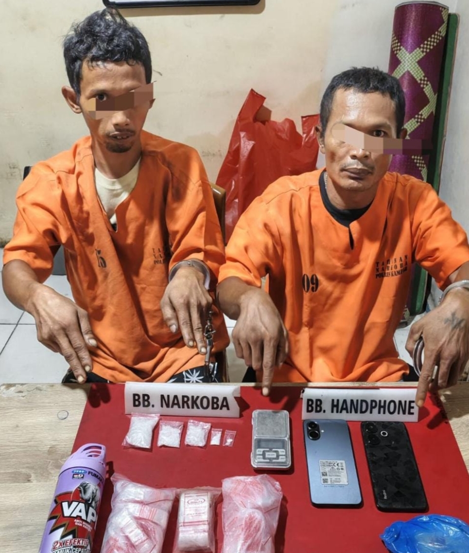 Polres Kampar Tangkap Dua Pelaku Narkoba di Desa Intan Jaya, Sita 22,83 Gram Sabu-sabu