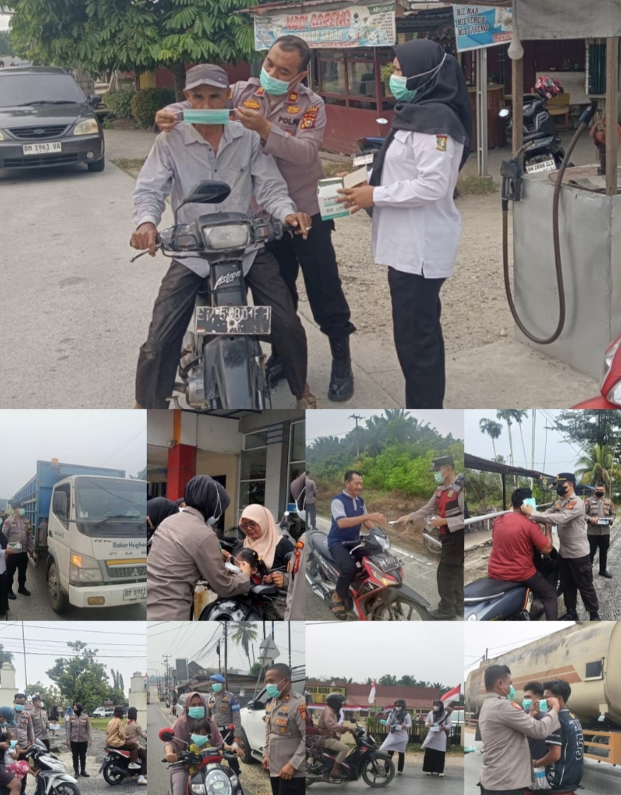 Serentak Sebar 2.450 Masker di 13 Wilayah, Polres Kampar & Polsek Jajaran Lindungi Warga dari Ancaman Asap Karhutla