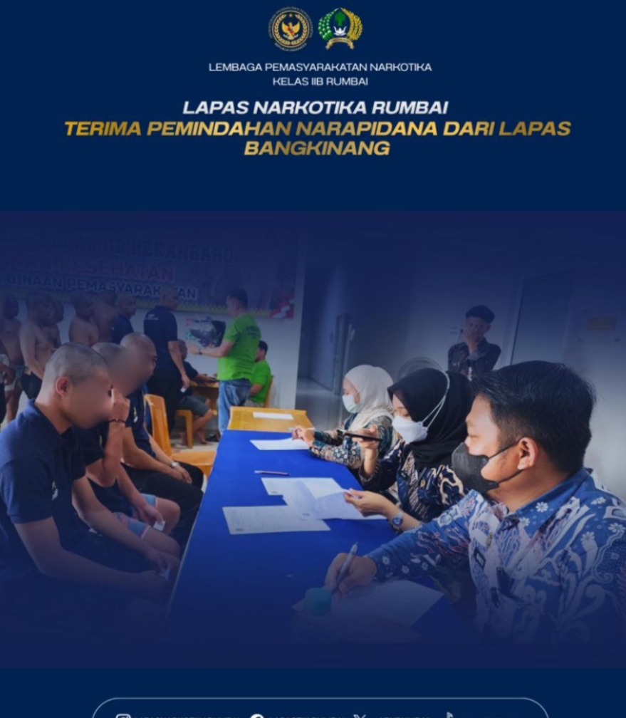 Lapas narkotika kelas llB rumbai resmi menerima sejumlah narapidana dari lapas bangkinang